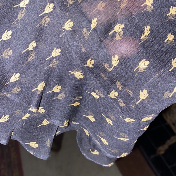 Black silk dress with sheer sleeves w/ruffles at elbows and neckline. Romantic! - Picture 2 of 3